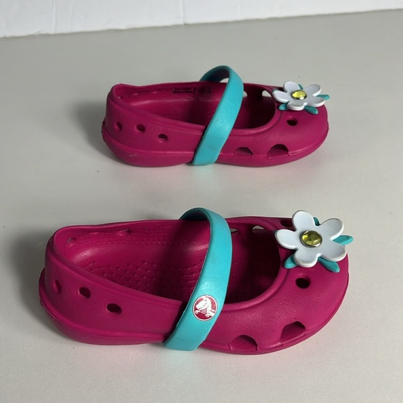 Crocs Keeley Pink/Blue Flower Embellished Flats Shoes Kid’s Size 4 - Picture 1 of 8